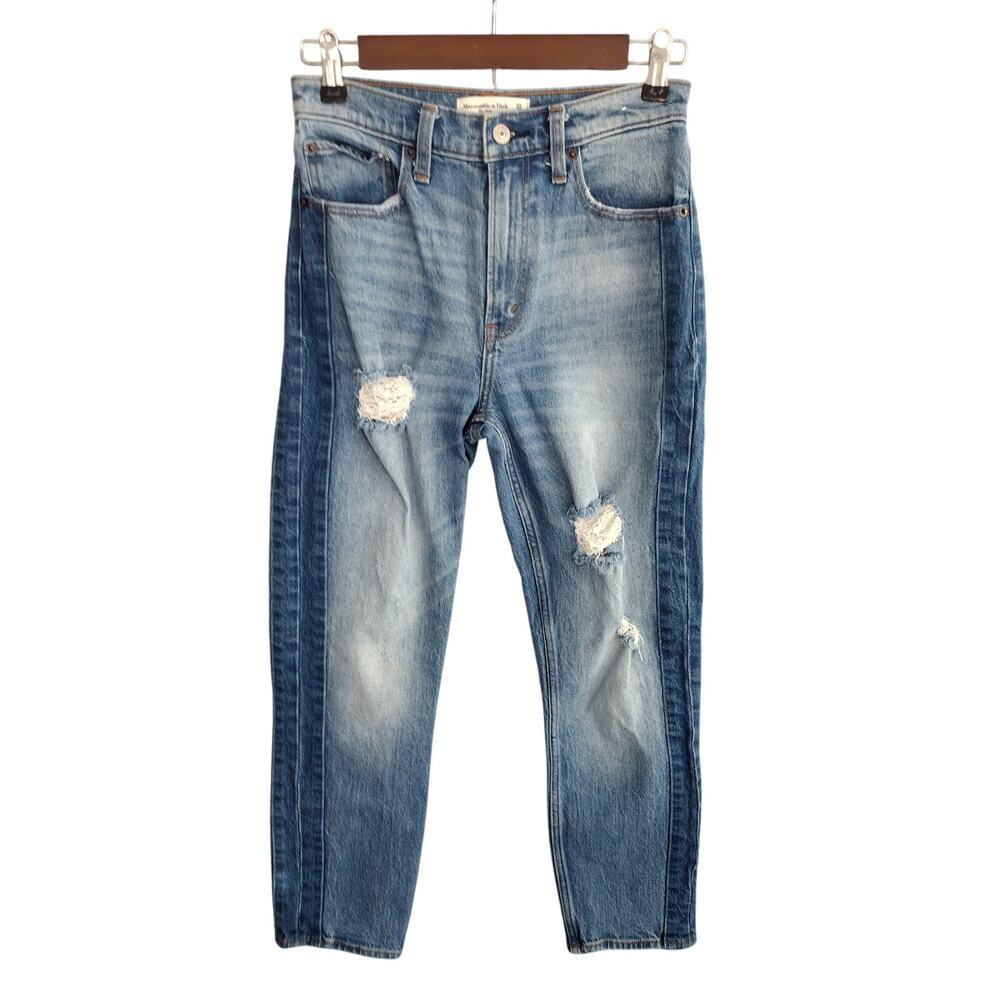 Abercrombie & Fitch The Mom High-Rise Jeans Light Distressed Stretch 25/0R *W27"